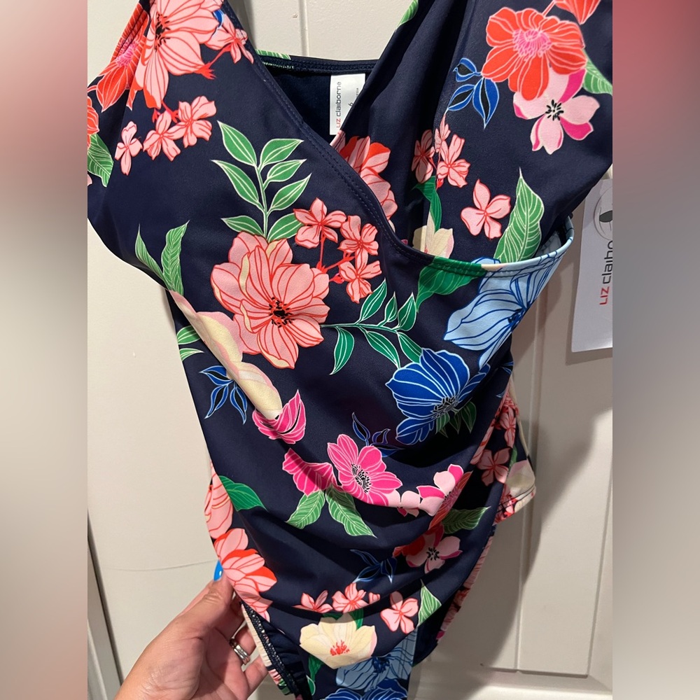 Liz Claiborne Blue and Pink Floral One Piece Swimsuit